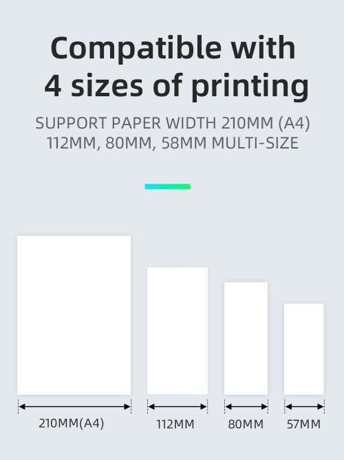 M8 printer compatible with 4 sizes of printing including 210mm A4, 112mm, 80mm, and 58mm M8 printer compatible with 4 sizes of printing including 210mm A4, 112mm, 80mm, and 58mm