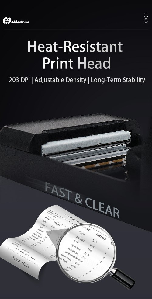 Heat-resistant durable print head of MHT-P80E ensuring fast and clear thermal printing