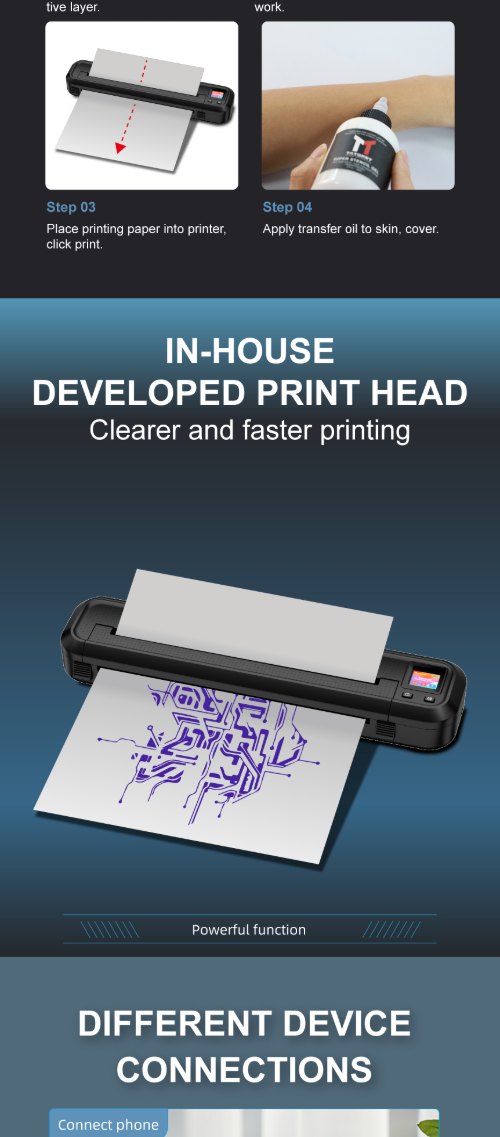 MHT-500 wireless tattoo printer featuring in-house developed print head for clean stencils