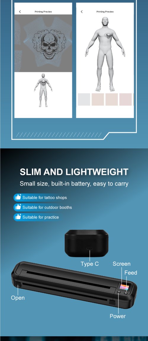 Slim and lightweight design of the MHT-500 portable tattoo transfer machine