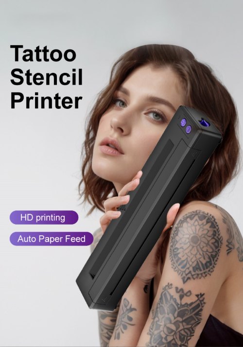 MHT-P19 portable tattoo stencil printer held by a tattoo artist for wireless printing MHT-P19 portable tattoo stencil printer held by a tattoo artist for wireless printing