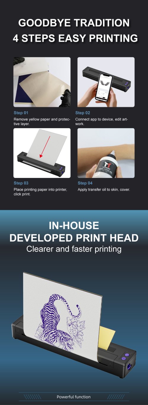 MHT-P19 wireless tattoo copier featuring an in-house developed print head for clearer stencils MHT-P19 wireless tattoo copier featuring an in-house developed print head for clearer stencils