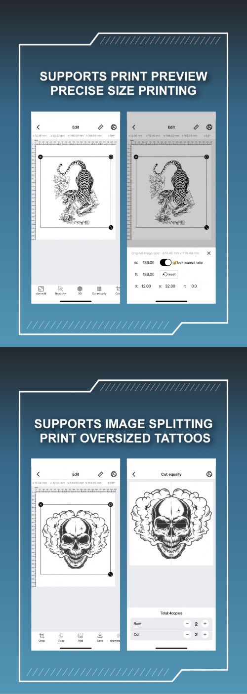 MHT-P19 tattoo printer app supporting image splitting for printing oversized tattoos MHT-P19 tattoo printer app supporting image splitting for printing oversized tattoos