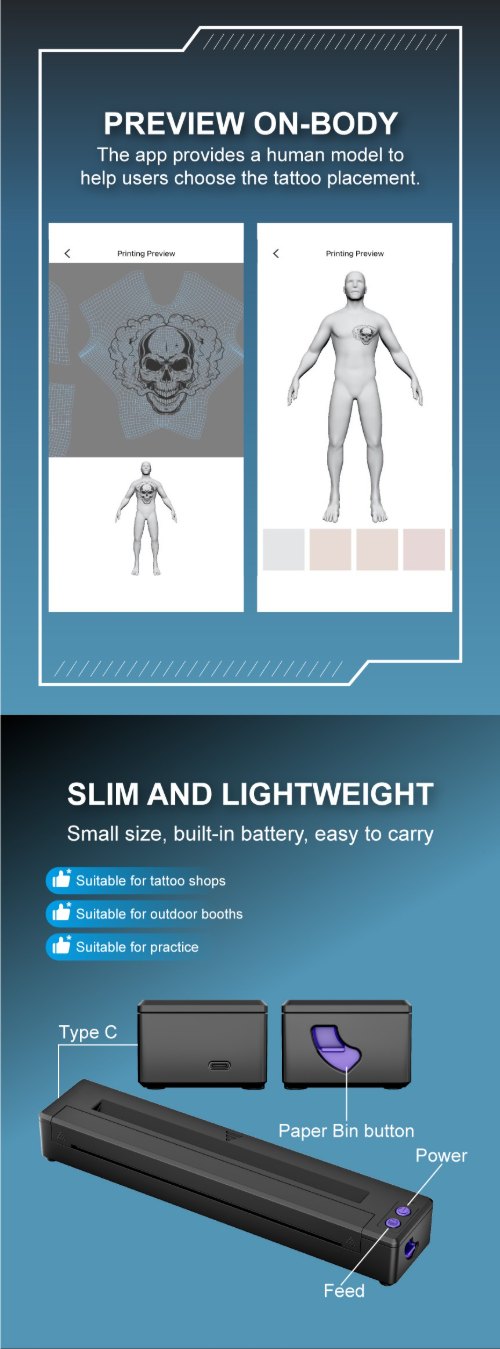 Preview on body function in the MHT-P19 smart tattoo transfer machine application Preview on body function in the MHT-P19 smart tattoo transfer machine application