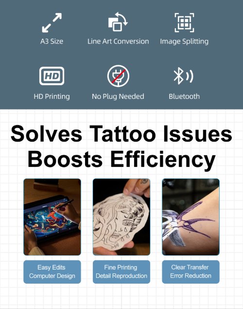 MHT-Q3 A3 tattoo printer solving traditional large stencil tracing issues and boosting efficiency MHT-Q3 A3 tattoo printer solving traditional large stencil tracing issues and boosting efficiency