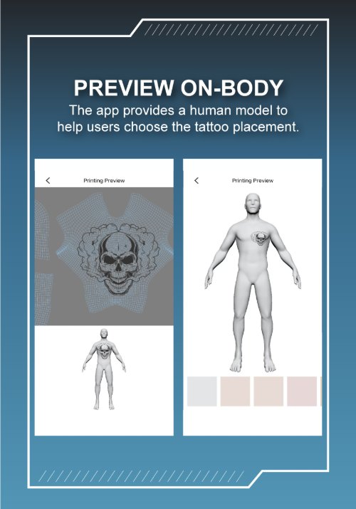 Preview on body feature in the MHT-Q3 A3 tattoo transfer machine smart application Preview on body feature in the MHT-Q3 A3 tattoo transfer machine smart application