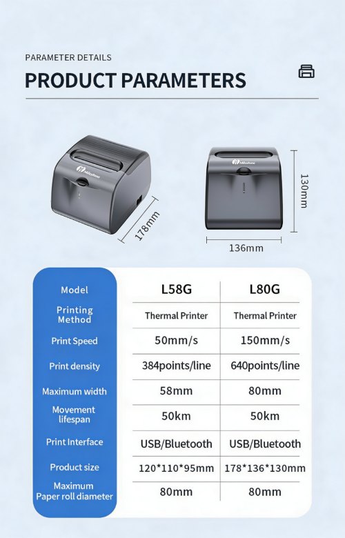 Product parameters and technical specifications of the MHT-L58G 58mm thermal printer Product parameters and technical specifications of the MHT-L58G 58mm thermal printer