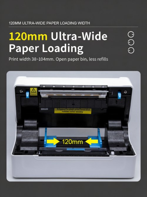 120mm ultra-wide paper loading capacity of the MHT-L1081 commercial 4x6 shipping label maker