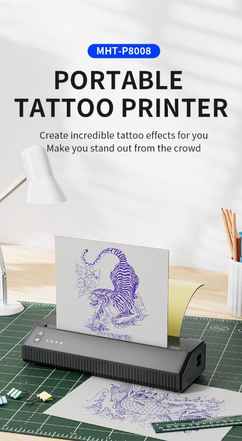 MHT-P8008 portable tattoo stencil printer delivering high-quality wireless thermal transfers