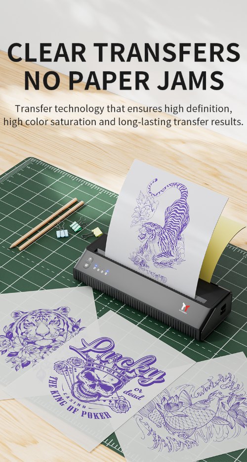 MHT-P8008 thermal tattoo copier delivering clear stencil transfers with no paper jams